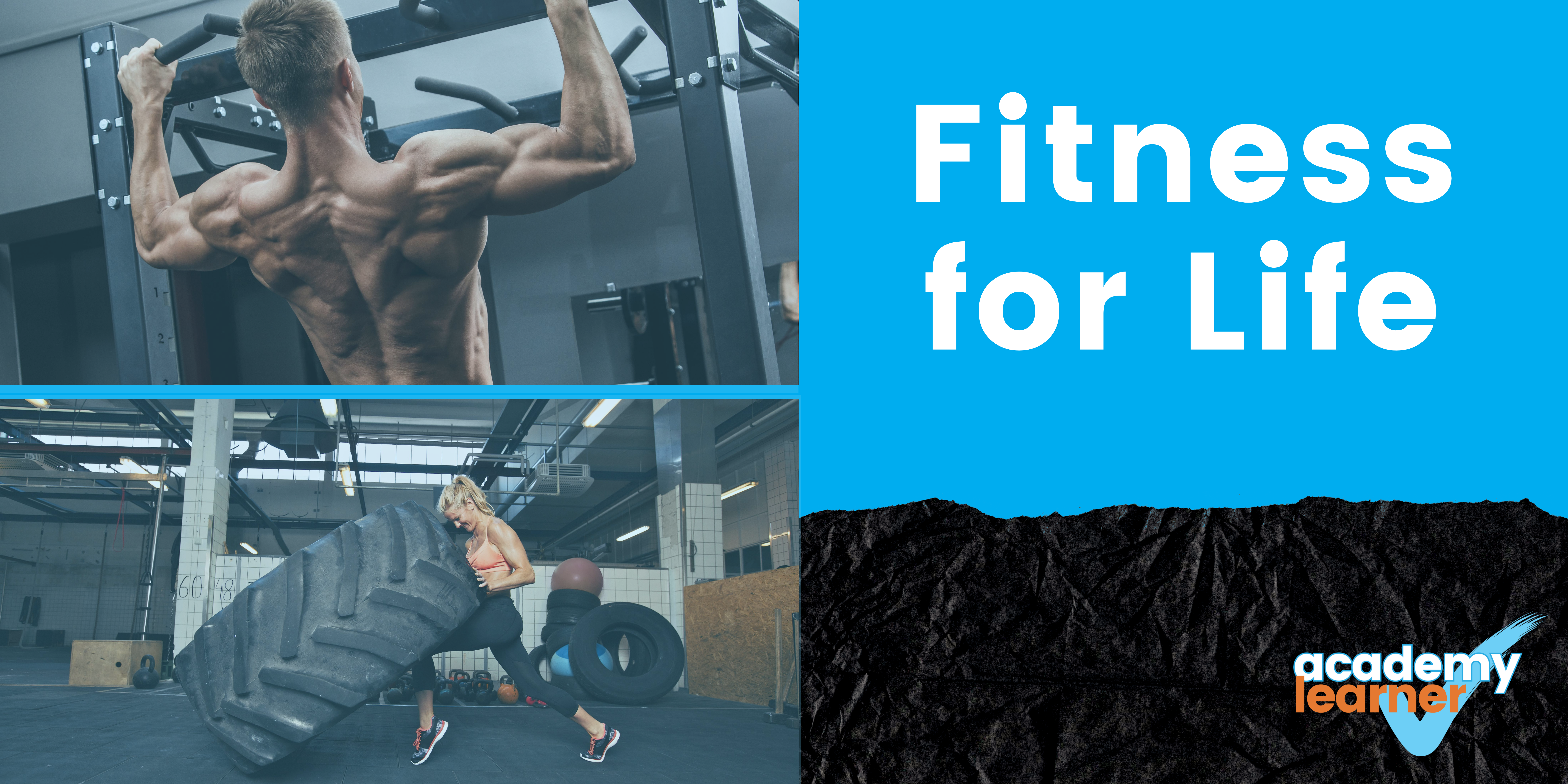 Fitness for life words for Academy Learner Topic Banner with people in the gym